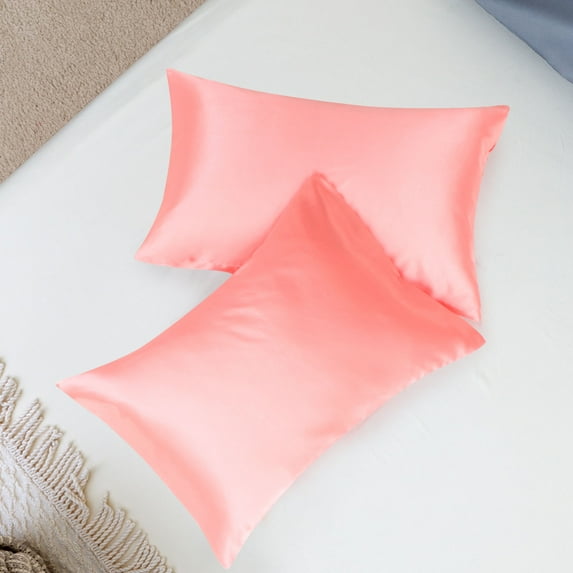 PiccoCasa Satin Pillowcases Set of 2, with Envelope Closure Light Coral Standard