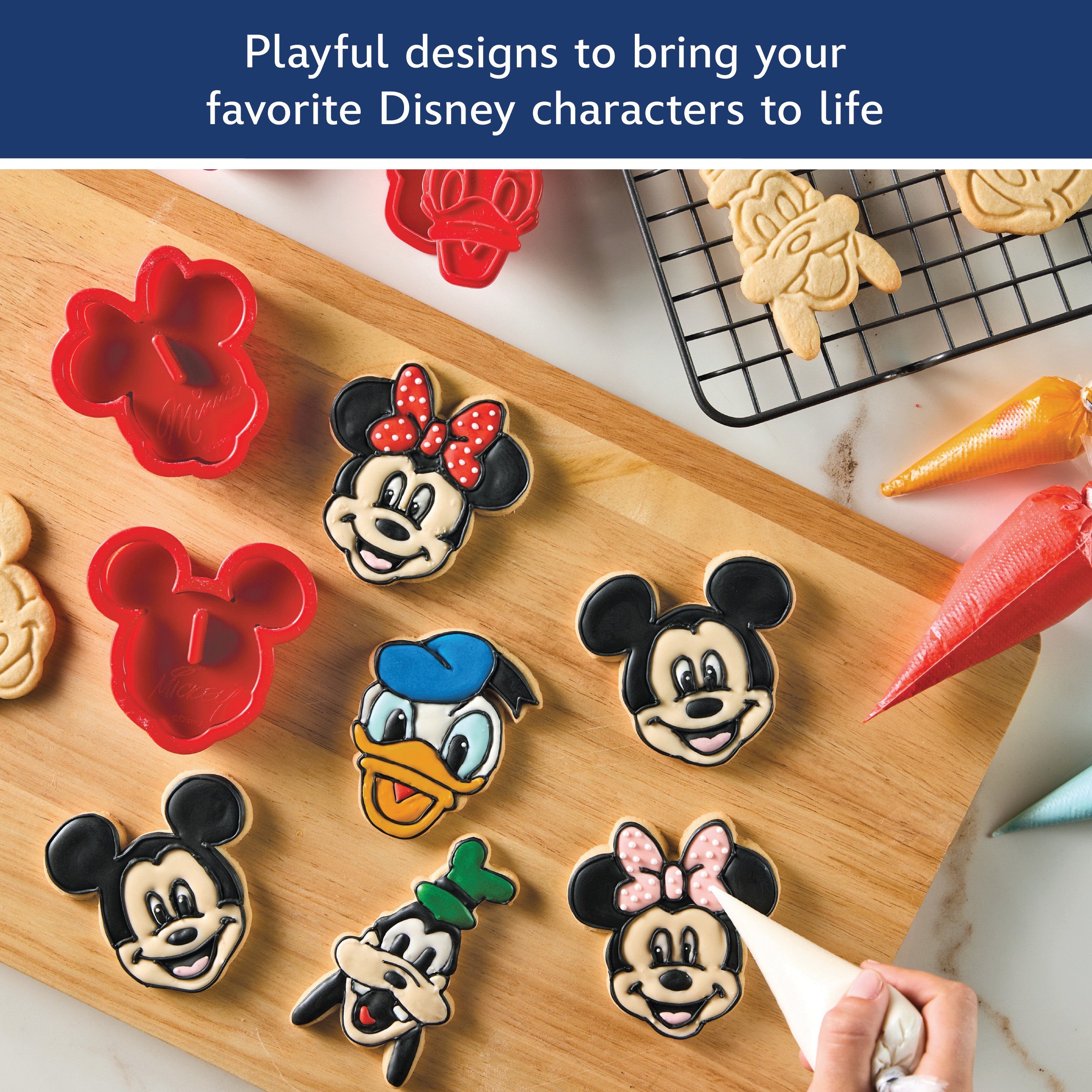Disney Home Bake with Mickey Mouse 8 Pcs Cookie Cutter and Stamp Set, Dishwasher Safe, Red
