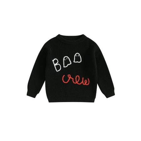 

Tasdouyy Toddler Baby Girl Halloween Sweater Long Sleeve Crew Neck Letters Ghost Winter Warm Knit Pullover Sweater