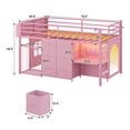thumbnail image 4 of Twin Size Loft Bed with Desk & 6 Drawers, Metal Loft Bed with LED Lights, Stuffed Animal Cage, Safety Guardrail, Play Zone, No Box Spring Needed, Pink, 4 of 7