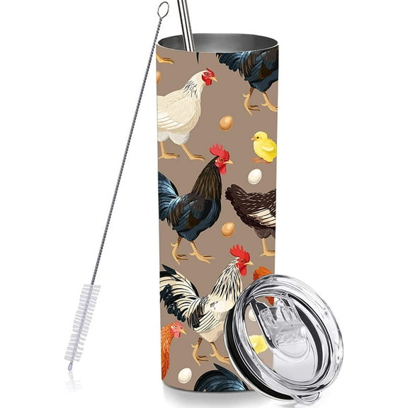 Chicken Skinny Tumbler 20 OZ with Lid and Straw, Breeds of Chicken Tumbler Cup for Farmer Life, Funny Rooster Hen Chicken Gifts for Chicken Lovers Women Girls
