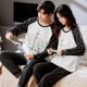 thumbnail image 1 of Conjunto de pijamas de dibujos animados para hombre y Mujer, ropa de dormir de algodón para parejas, Tops largos para dormir, pantalones, otoño y primavera, 1 of 4