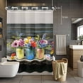 thumbnail image 3 of Spring Flowers No Hook Shower Curtain with Snap in Liner Yellow Red Pink Purple Flower Gray Wood Grain Waterproof Bathroom Shower Curtain with See Through Top Window for Bathtub 72" x 84", 3 of 9