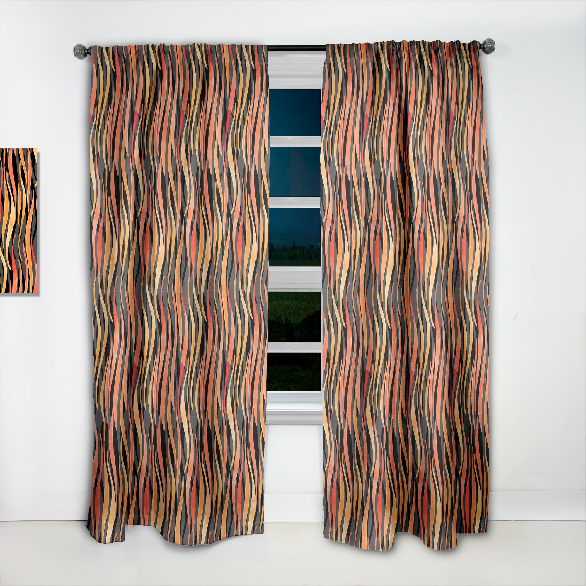 Designart 'Fire Flame Pattern On Black' Modern & Contemporary Curtain Panel