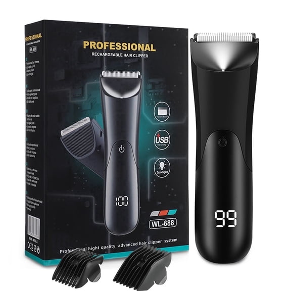 Body Hair Trimmer for Men, Electric Razor for Men with Ceramic Blade, Groin & Pubic Hair Trimmer Shaver for Private Areas, Waterproof Wet Dry Electric Shavers with 2 Guards and LED Light