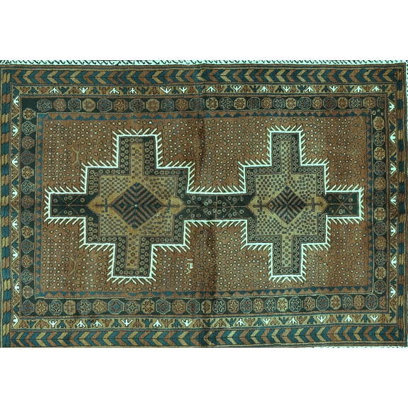 Ahgly Company Indoor Rectangle Persian Turquoise Blue Traditional Area Rugs, 5' x 7'