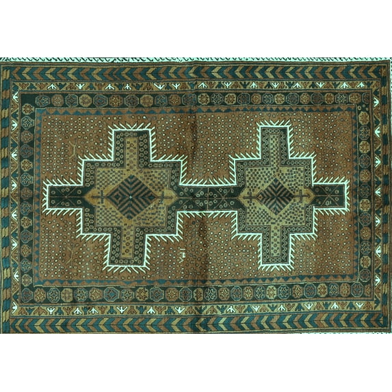Ahgly Company Machine Washable Indoor Rectangle Persian Turquoise Blue Traditional Area Rugs, 5' x 8'