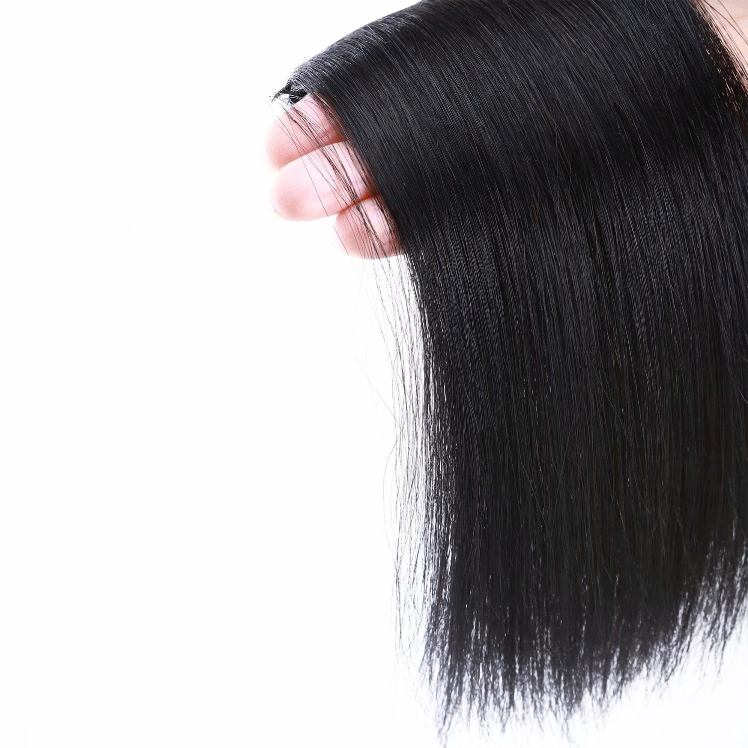 Benehair Clip in 100% Remy Human Hair Extensions Fluffy Hair Pad Invisible Hairpiece Topper Thickened Soft Thin Hair Black 3 Pieces