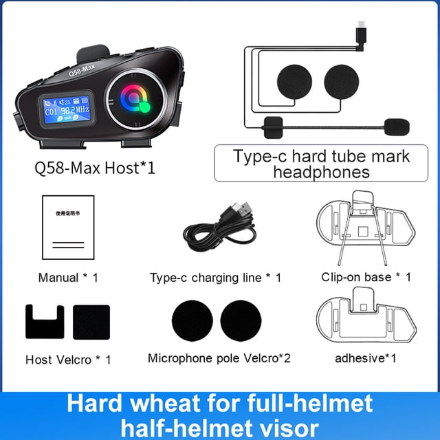 Q58 Max Wireless Motorcycle Intercom Headset Noise Cancellation for 2 Riders Talk at Same Time Within 500M