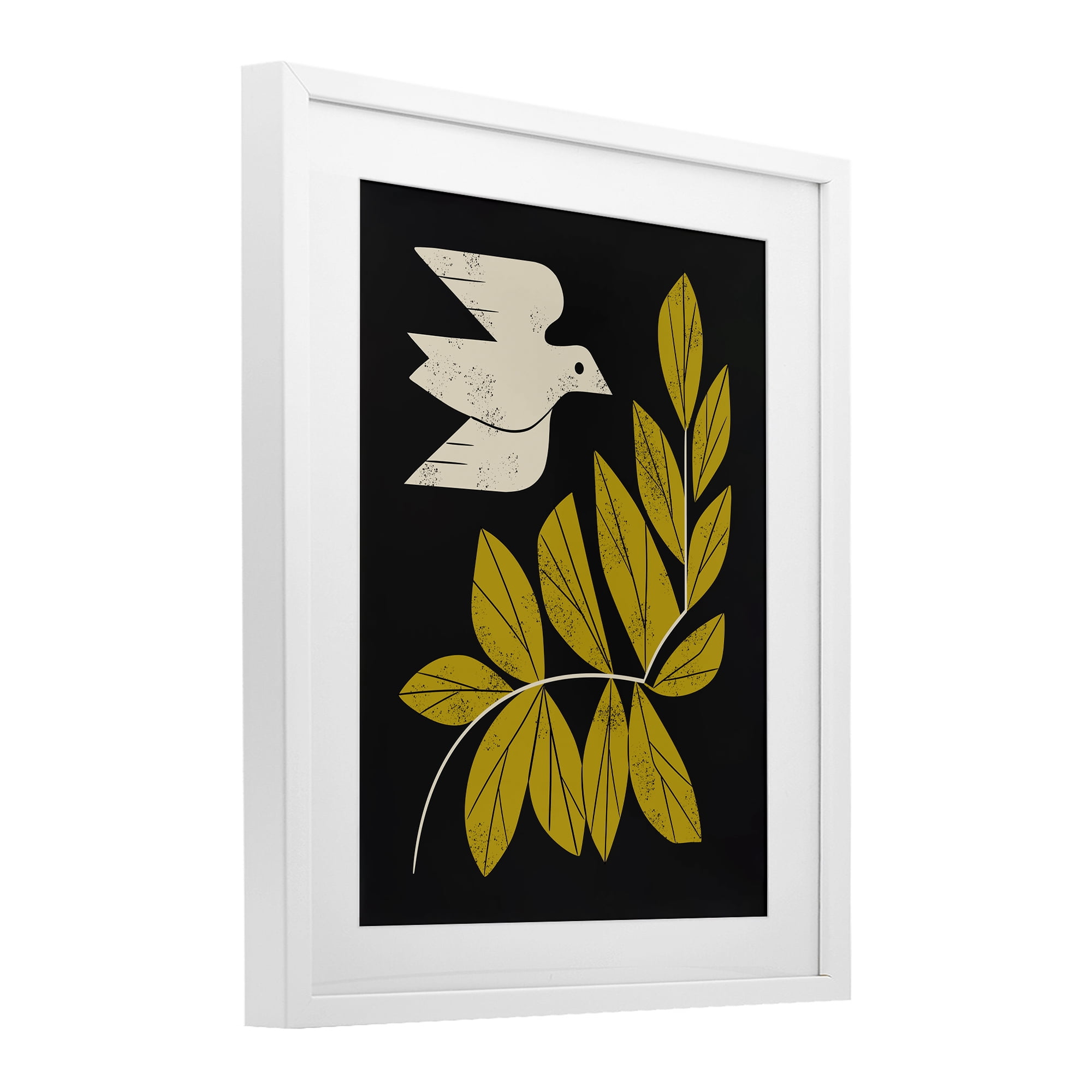 Stupell Industries Midcentury Dove & Branch White Framed Print Under Glass, design by Renea L. Thull