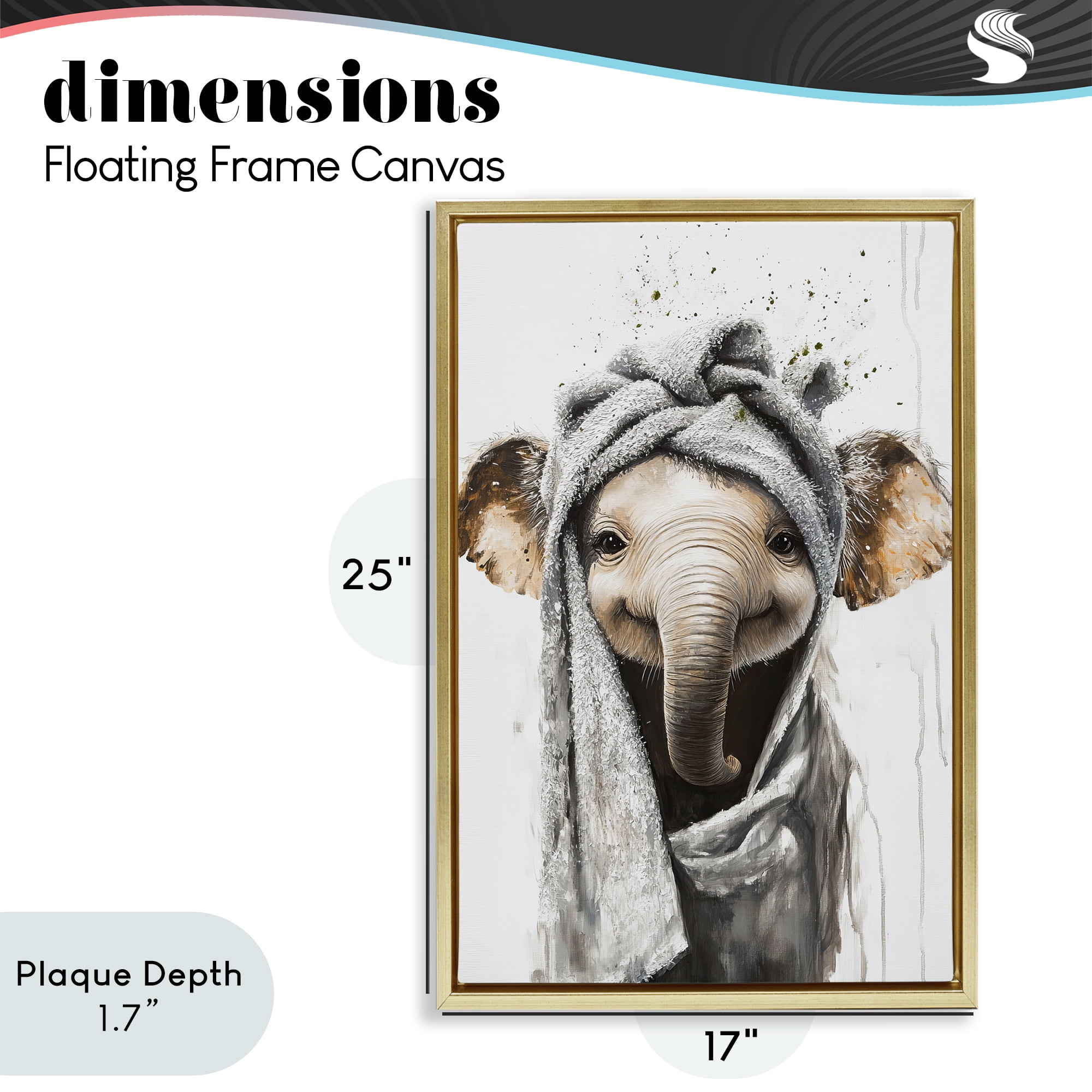 Stupell Industries Squeaky Clean Elephant Gold Framed Floater Canvas Wall Art, design by Tina LeCour