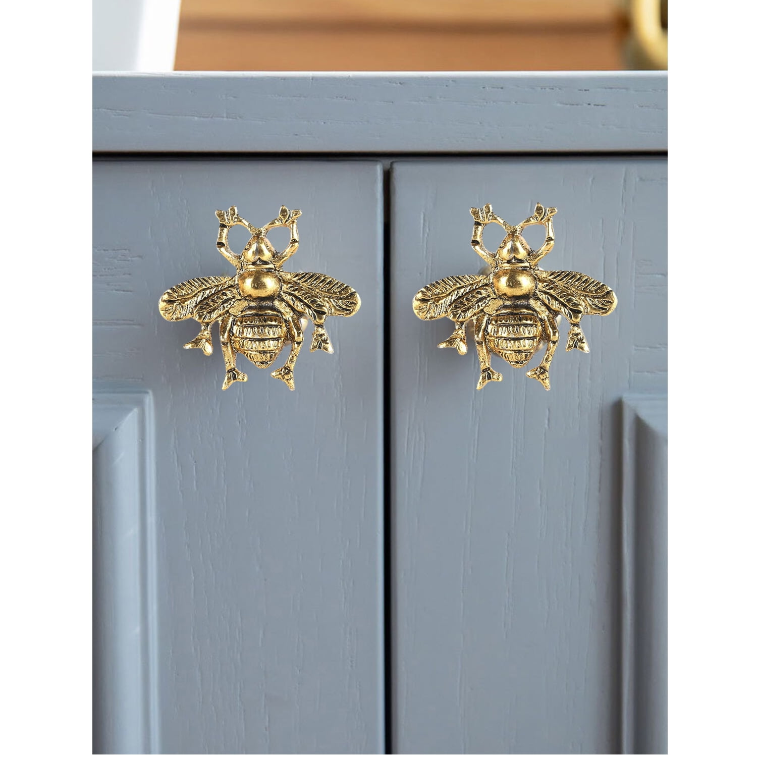 Perilla Home Set of 6 Bee Knobs Decorative Knobs for Home Kitchen Cabinet Hardware Cupboard Glass Door Dresser Wardrobe and Drawer Pulls (Brass)