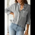 thumbnail image 4 of Camisas de Mujer con Botones, Blusas Clásicas A Rayas de Larga con Cuello y Bolsillo para Oficina. Negro XXL, 4 of 8