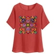 thumbnail image 3 of DDAPJ pyju Womens Linen Tops Colorful Floral Print T Shirt Short Sleeve Round Neck Tee Shirts Loose Flowy Casual Summer Blouse Limited Time Sales of Today Red XXL, 3 of 5