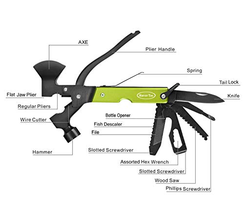 RoverTac Multitool Axe Hatchet, Camping Survival Gear, Valentines Day Gifts for Men, Mens Gifts Dad Gifts, Gifts for Men Husband Him, 14-in-1 Multi Tool Axe, Tool Gifts for Camping Hiking Survival Green - image 2 of 2