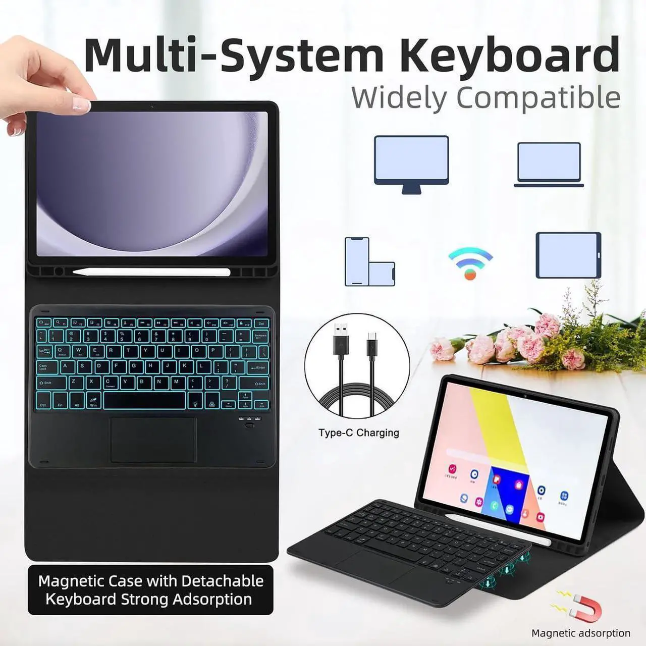 Bluetooth Keyboard Case for Samsung Galaxy Tab S11 11 inch 2025 SM-X730/X736B/X736E/X736U, Wireless Keyboard with Trackpad & 7-Color Backlit & 3-Angle Kickstand, Galaxy S11 11" Keyboard