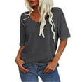 thumbnail image 2 of Women's Short Sleeve T-shirt Women'S 3/4 Sleeve Shirts V Neck Loose Fitting Tops Casual Solid Color Tshirts Trendy Basic Tunic Summer Ladies Tops,Gray Women's Short sleeve T-shirt XL, 2 of 7