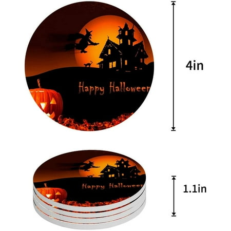 

FMSHPON Halloween Pumpkin Set of 8 Round Coaster for Drinks Absorbent Ceramic Stone Coasters Cup Mat with Cork Base for Home Kitchen Room Coffee Table Bar Decor