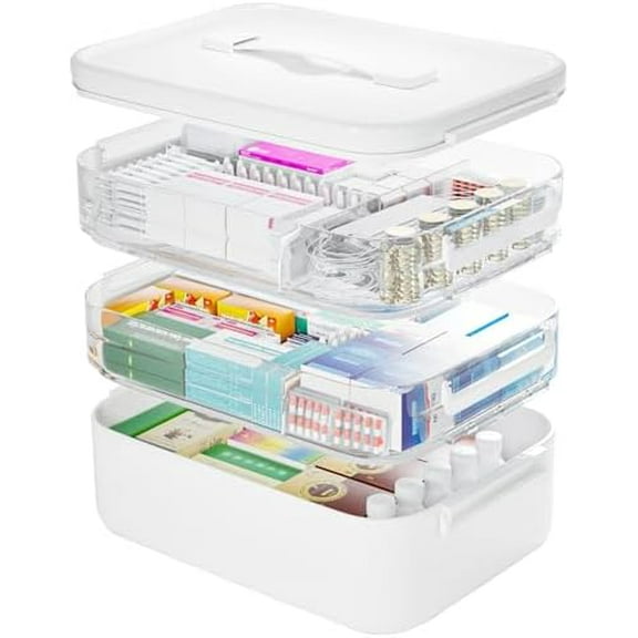 3-Tier Medicine Cabinet Organizer, Portable Medicine Storage Box with Handle, Empty First Aid Kit for Home$$Home Decor, Kitchen, & Other