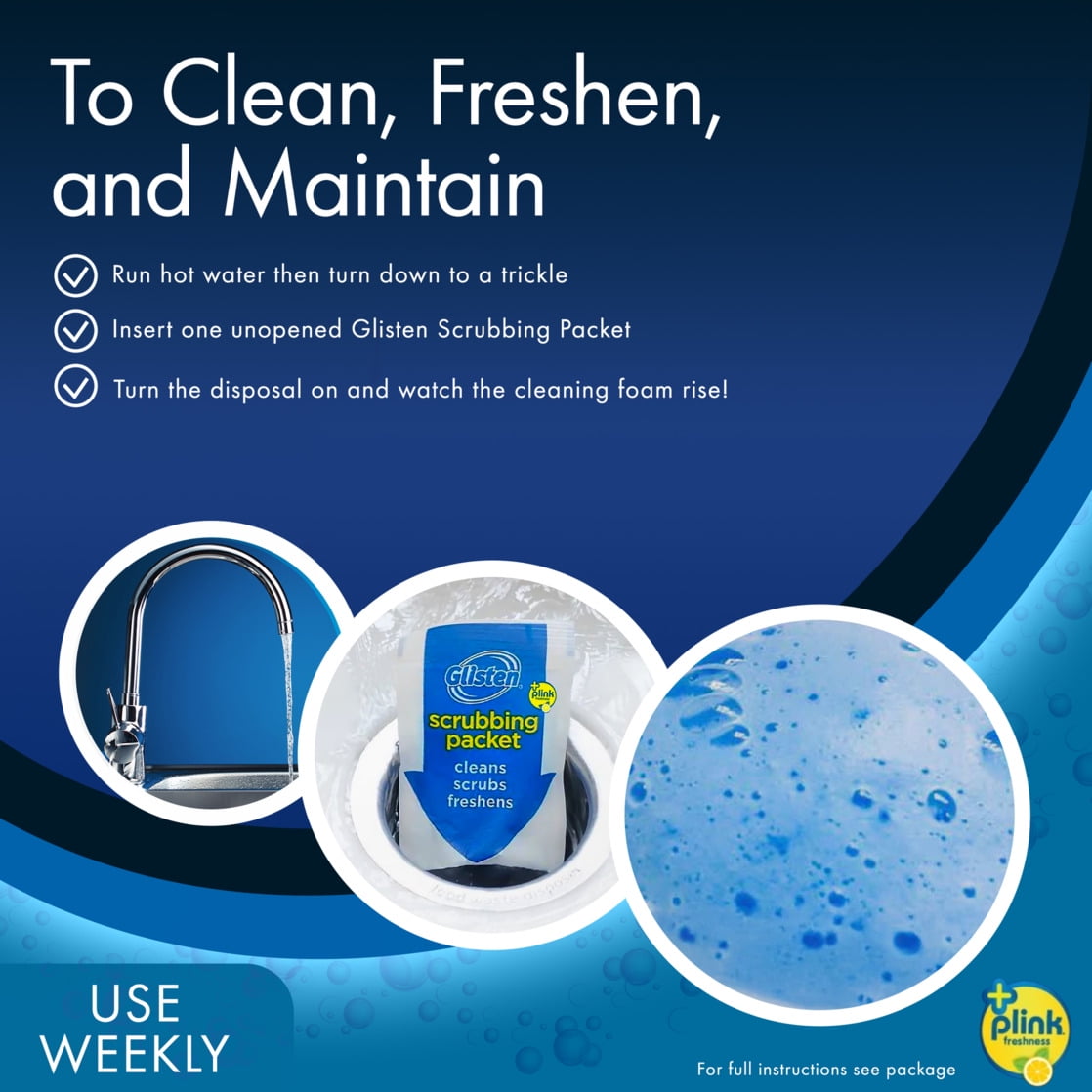 Glisten Disposer Care Cleaner, Lemon Scent, 4 Packets