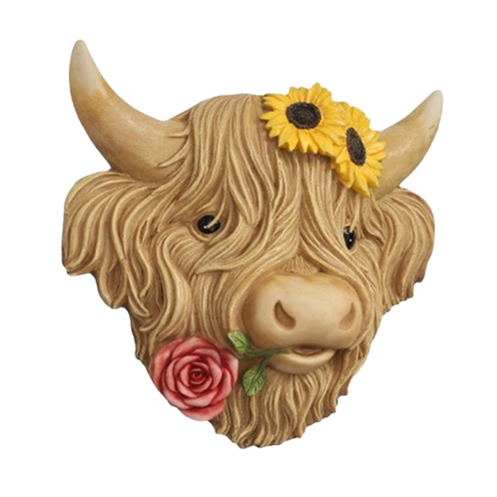 Highland Cow Head Wall Decor Sculpture Ornament Resin Build for Garden Balcony Entryway and Home