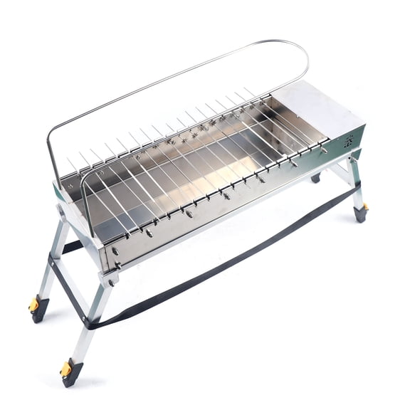 Wildnix Folded Charcoal BBQ Grill, Stainless Steel Skewer with 17 Grill Rods, Portable, Easy to Clean, for 3-5 People, Eco-friendly and Efficient