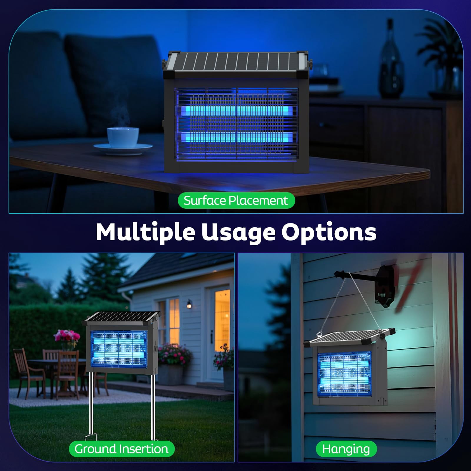 Solar Zapper Outdoor  Mosquito Waterproof Electric Fly Rechargeable Killer Lamp With 10w Panel 4500v Cordless For Backyard Patio Garden Rv Camping