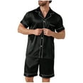 thumbnail image 5 of TKYCMSUAKI Mens Short Sleeve Tee and Shorts Set Satin Pajamas 2 Piece Set Cozy Silk Nightshirt Sleepwear, 5 of 6