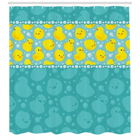 Rubber Duck Shower Curtain Yellow Cartoon Duckies Swimming In