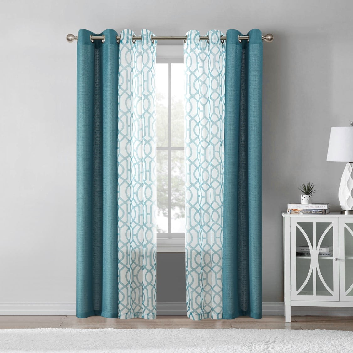 Mainstays Kingswood 4 Piece Curtain Panel Set, 27.5x84, Pacifica Green