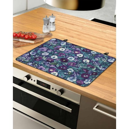 nqOlkjepod Large Induction Cooktop Protector Mat 28.5 x20.5 Purple White Floral Stove Top Covers for Electric Stove Spring Summer Pastoral Botanical Stove Burner Cover Mats Glass Top Stove Cover
