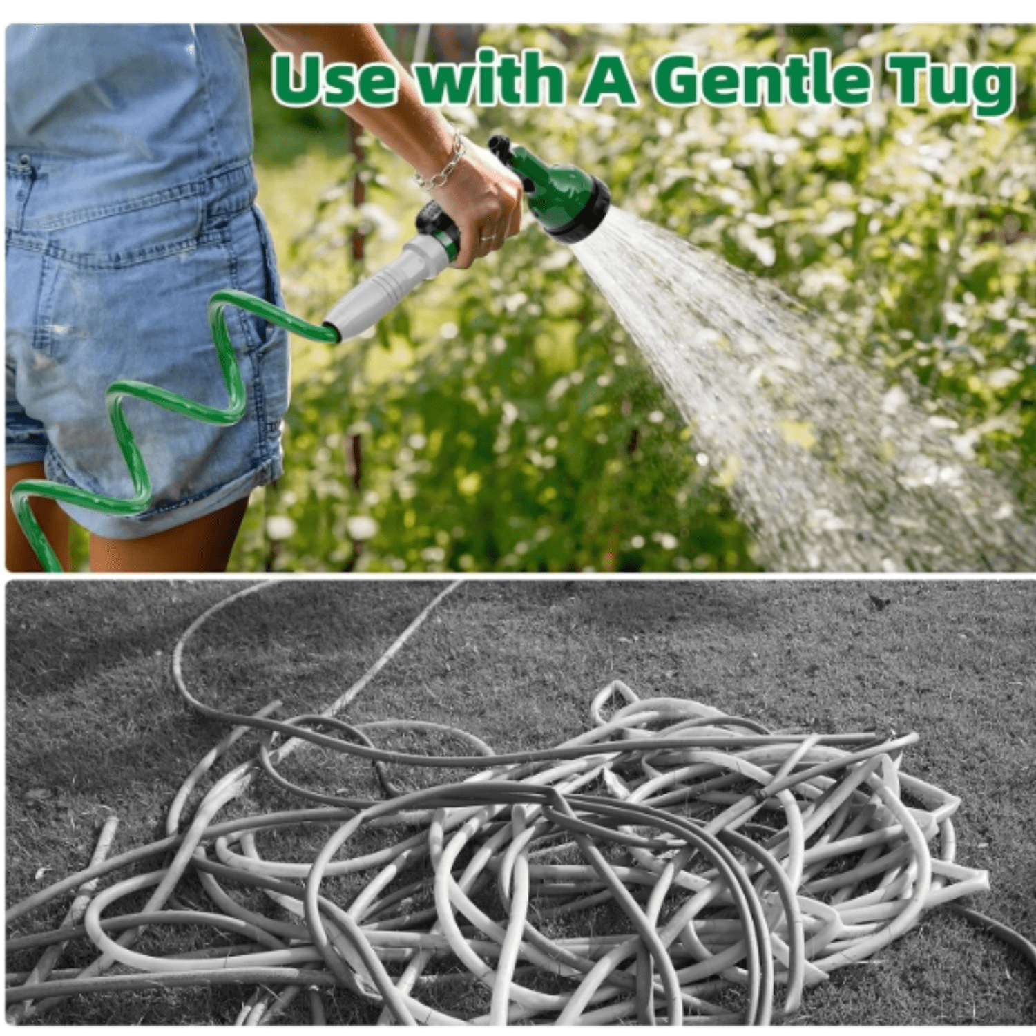 Lightweight Coil Garden Hose 75FT, EVA Flexible Curly Water Pipes with 6-Pattern Spray Nozzle for Boat, Greenhouse, Yard, Patio, Green