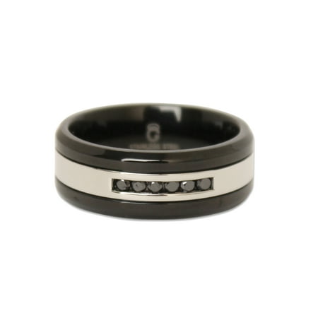 Steel Impressions-black and silver stainless steel ring with black diamonds - size 10