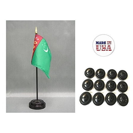 Box of 12 Turkmenistan 4"x6" Miniature Desk & Table Flags Includes 12 Flag Stands & 12 Turkmen Small Mini Stick Flags