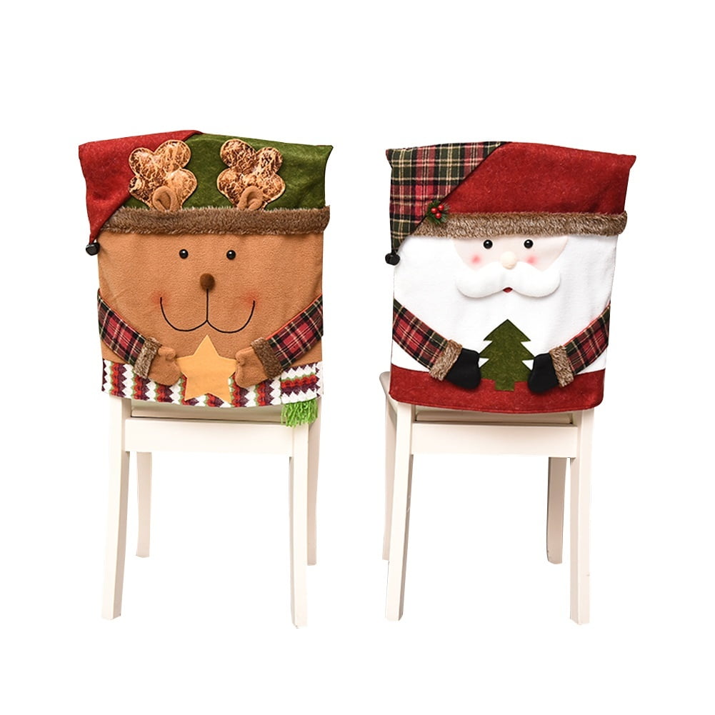 Christmas Decoration Chair Cover, Soft Flannel Fabric Santa Snowman Elk