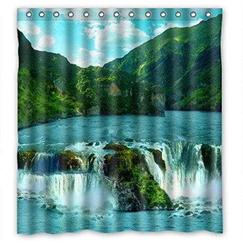 HelloDecor Waterfall Paradise Shower Curtain Polyester Fabric Bathroom