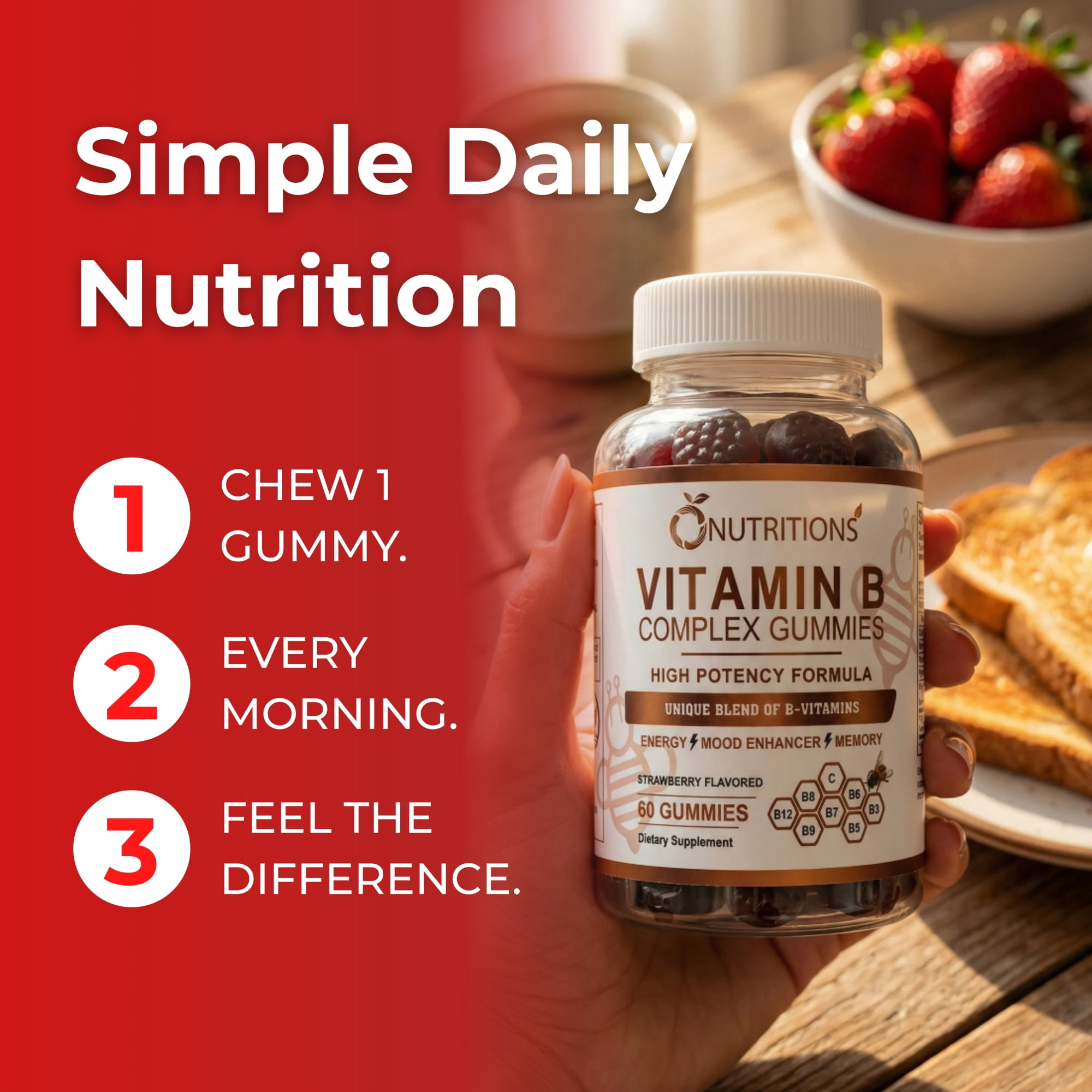 O Nutritions 2-pack Vegan Vitamin B Complex Gummies with B12, Biotin, Niacin
