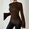 thumbnail image 5 of ManxiVoo Ribbed Boat Neck Bell Sleeve Top for Women Long Sleeve Ruched Detail Y2K Inspired Going Out Tops 2025 Trendy Casual Wear M Size Coffee, 5 of 8