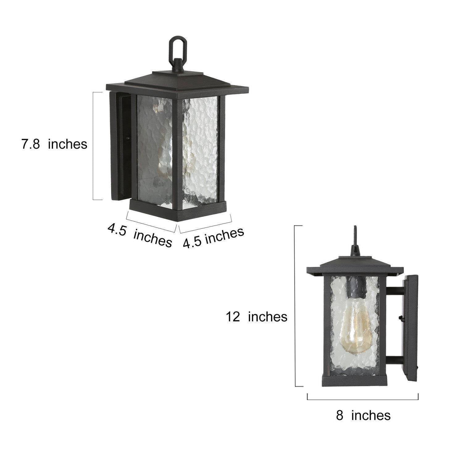 LNC Hansink 12-in H Black and Rippled Glass Medium Base(E-26) Outdoor Wall Light,8"H
