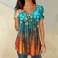 thumbnail image 2 of NAMTYQX Going Out Tops for Women Ruffle Casual Loose Fit Hip Short Sleeve Button V Neck Plus Size Patterns Cyan Size 3XL, 2 of 5
