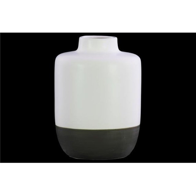 Urban Trends Collection 31841 Stoneware Round Bottle Vase with Small Mouth - Short Neck Gded Rim Base, Matte & White - Large