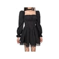 thumbnail image 2 of xiaxaixu Lolita Corset Robe, Tie-up Col Carré Puff Manches Dentelle une Seule Pièce, 2 of 7
