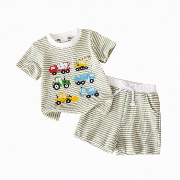 TOWED22 Infant Baby Boy Summer Clothes Outfit Color Block T-shirt Shorts Set Toddler Checkerboard Clothes 6 12 18 24 Months Green,18-24 M