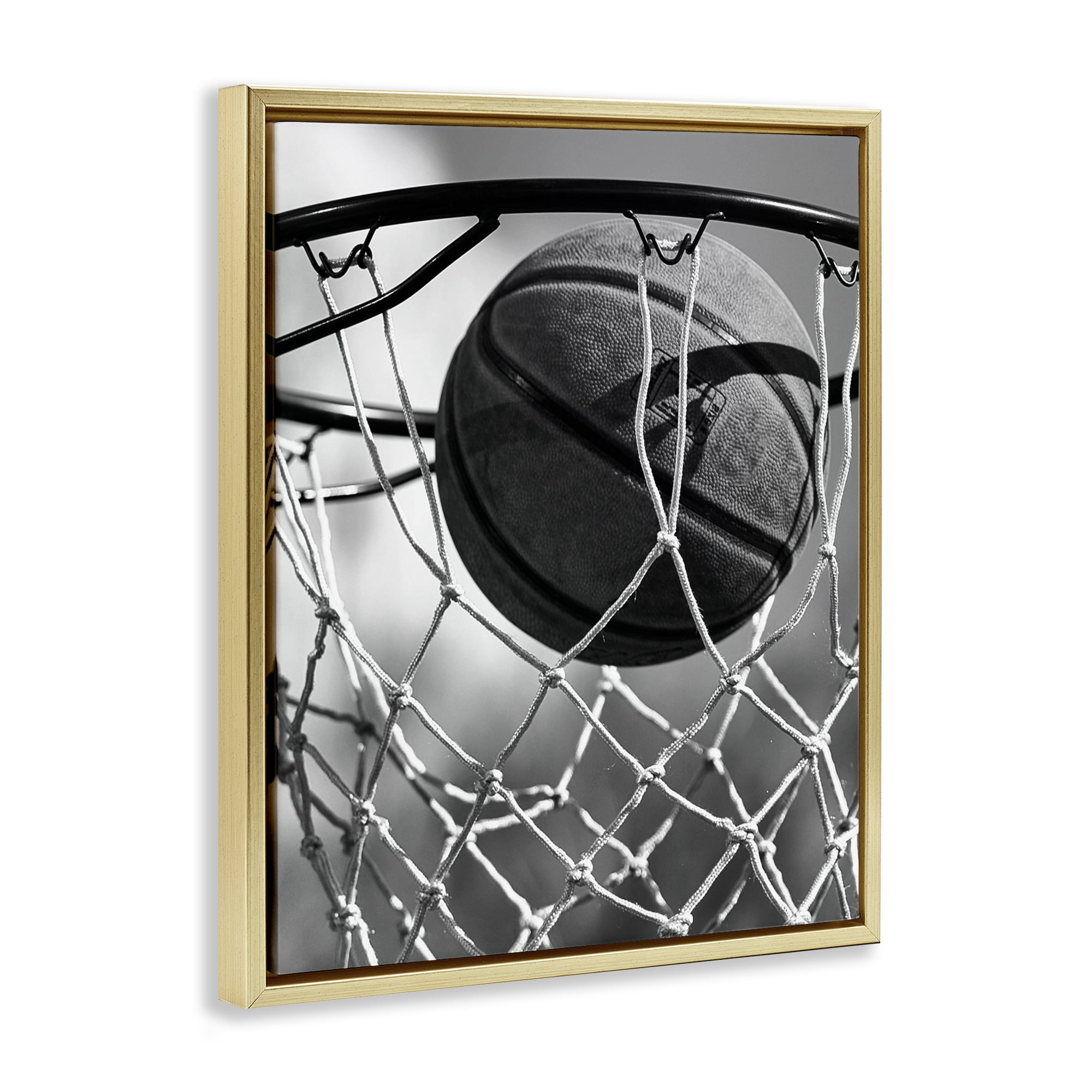 Stupell Industries Winning Basket Shot Gold Framed Floater Canvas Wall Art, design by Marcus Prime