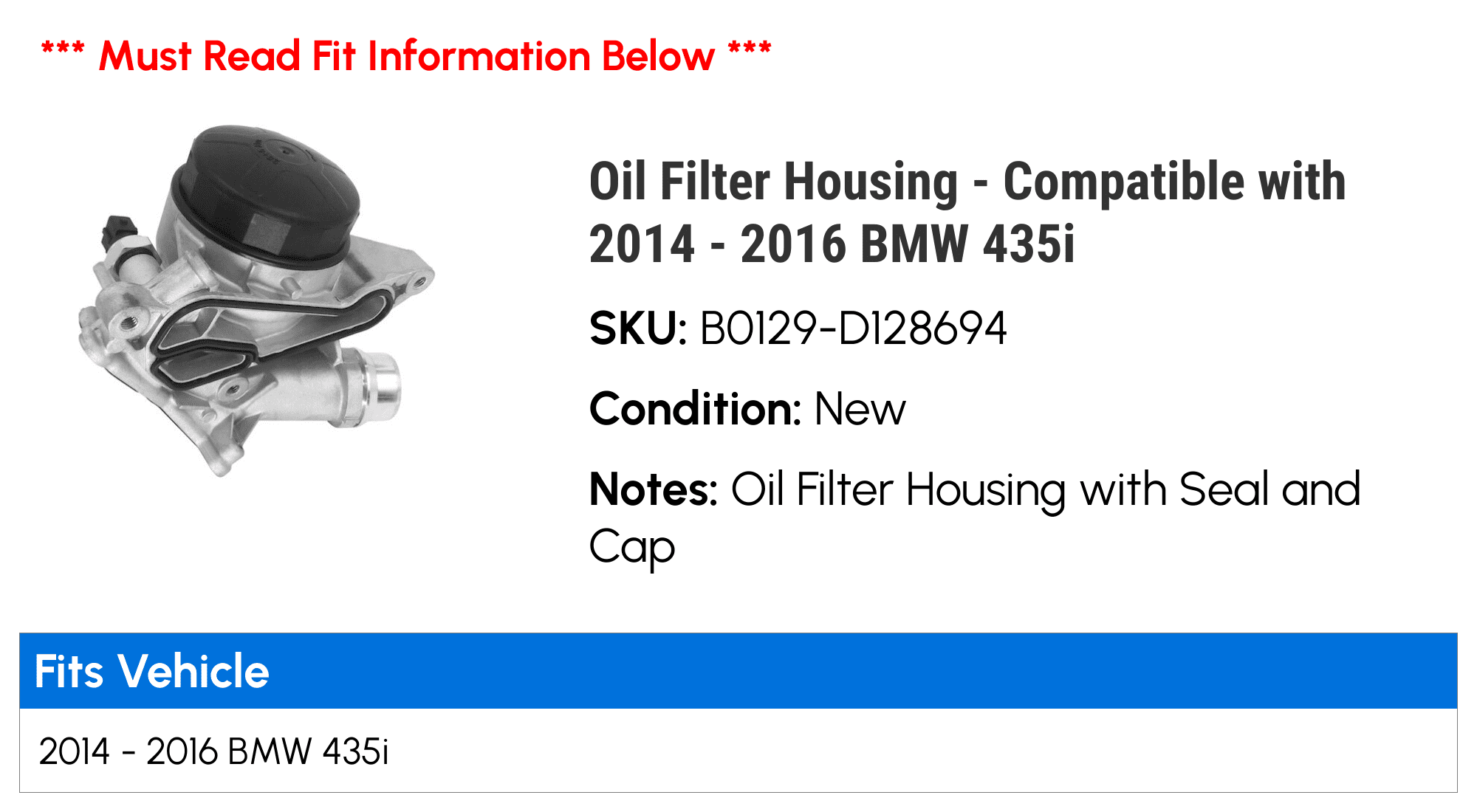 Oil Filter Housing - Compatible with 2014 - 2016 BMW 435i 2015