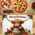 thumbnail image 2 of JOOCAR Merry Christmas Highland Cow with Gifts Design Linen Table Mats Set of 4 for Home Kitchen Table Decor 12x18 inch, 2 of 5