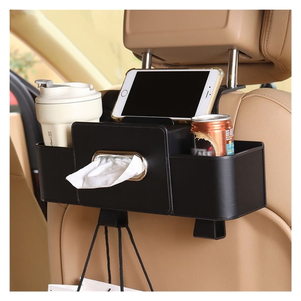 Caja de almacenamiento multifuncional for respaldo de asiento de automóvil con soporte for pañuelos y ganchos