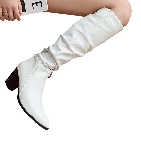 Slouchy Knee High Boots for Womens Gogo Boots Fashion Classic Pointed Toe Pull On Fall Weather Winter Zipper Boots