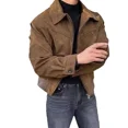 thumbnail image 5 of Maillard Vintage Men's Jacket American Style Brown Coffee Color Chamois Leather Velvet Cropped Aviation Jacket For Spring Autumn, 5 of 5