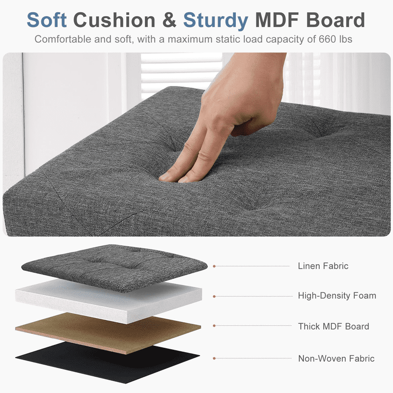 Telyra 43" Foldable Storage Ottoman Bench Fabric Footrest Stool with Foam Padded Seat, Gray